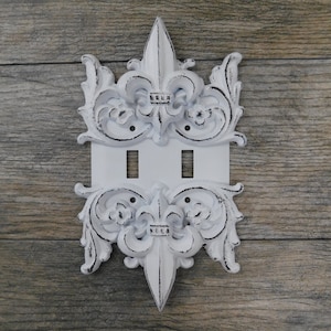Metal Fleur De Lis Double Toggle Light Switch Cover Plate | PICK YOUR COLOR | Original design Iron Two Toggle | Victorian French Country