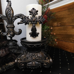 Pillar Candleholder | PICK YOUR COLOR | Old World Royal Castle Home Decor | FleurDeLisJunkie | Fleur De Lis | Crown | Capital Riser