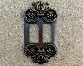 Ornate 2 Rocker Switch Plate Cover, PICK your COLOR, Metal Wall Decor, GFI Rocker Switch, Outlet Plate Covers Double Rocker 2 gang decora