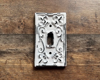 Single Toggle Light Switch Plate Cover, PICK YOUR COLOR, Shabby Chic, Metal Wall Decor, French Country Cottage, Rustic Cast Iron Decor