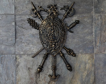 Medieval Wall Decor, PICK YOUR COLOR, Metal Shield, Large Shield Wall Hanging, Castle Decor, Coat of Arms, Office decor, Fleur De Lis