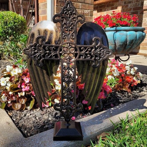 Standing Cross | PICK YOUR COLOR | Ornate Cross | shops Angel Wings | Angel | Metal Cross | Handmade Cross | Rustic Cross | FleurDeLisJunkie