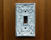 Single Toggle Light Switch Plate Cover, Shabby Chic Wall Plate, Metal Wall Decor, French Country Cottage, Rustic Cast Iron Decor