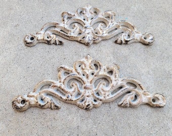 TWO Cast Iron Scroll Toppers | PICK Your COLOR | Cabinet Hardware | Wall Plaques | Tuscan | Kitchen | Pediment | Bathroom