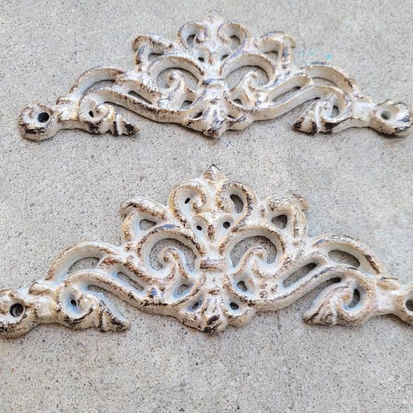 TWO Cast Iron Scroll Toppers | PICK Your COLOR | Cabinet Hardware | Wall Plaques | Tuscan | Kitchen | Pediment | Bathroom