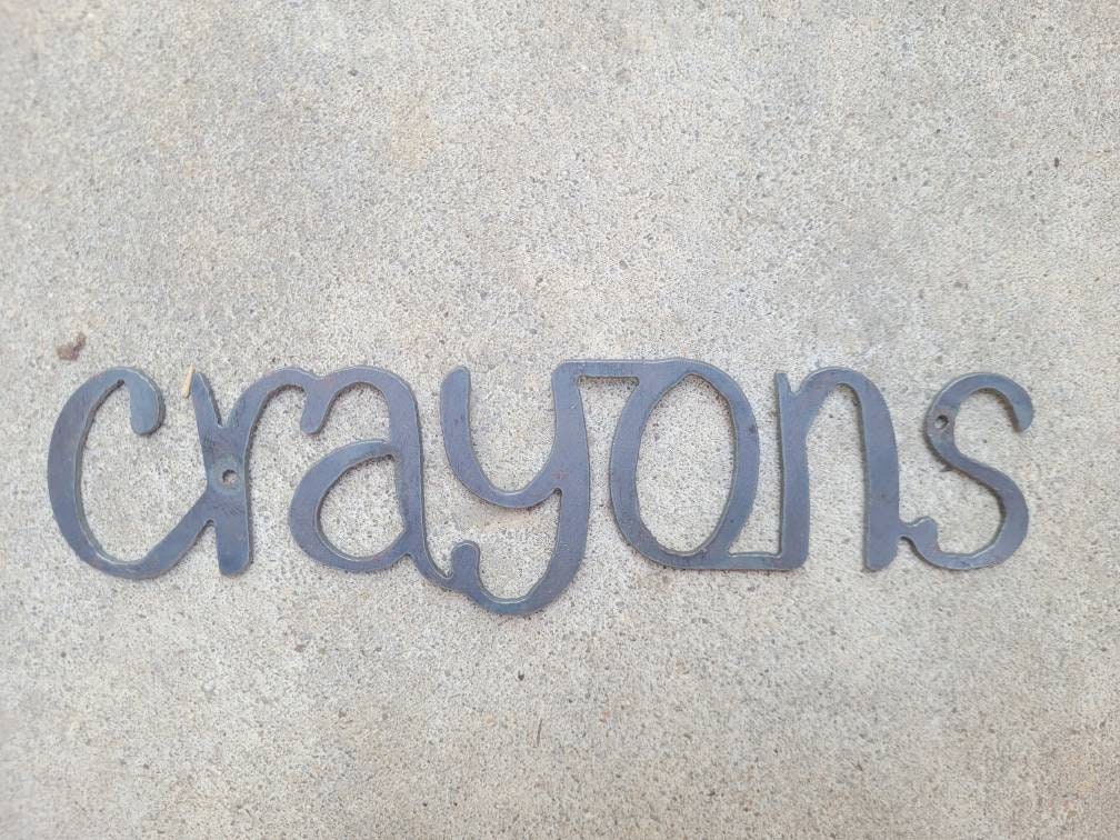 Crayons Metal Wall Art Word Quote | Pick Your Color Craft Supplies Classrom Decor Playroom Organization Fleurdelisjunkie