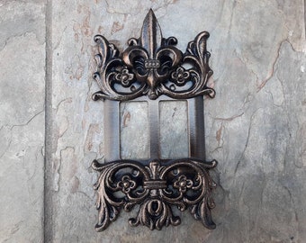 2 Rocker Fleur De Lis Decorative Light Switch plate cover | PICK YOUR COLOR | Old World, Light Wall Plates. Double Rocker two gang metal