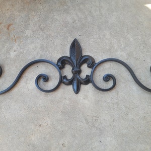 Cast Iron Fleur de Lis Topper Pediment Metal Art. French New Orleans Decor, Scroll over door decor. PICK YOUR COLOR. Medieval Elegant