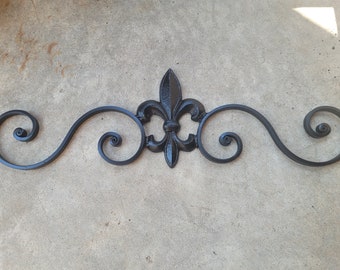 Cast Iron Fleur de Lis Topper Pediment Metal Art. French New Orleans Decor, Scroll over door decor. PICK YOUR COLOR. Medieval Elegant