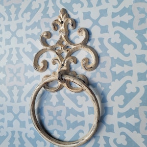 Scroll Towel Ring | Fleur De Lis Hand Towel Ring | Cast Iron Towel Ring | White Towel Hanger | Shabby Chic Bathroom | Fleurdelisjunkie