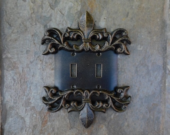 Fleur de Lis Double Toggle Switch plate | PICK YOUR COLOR | Two gang Light Switch Cover | Custom Double Switch plate | FleurDeLisJunkie |