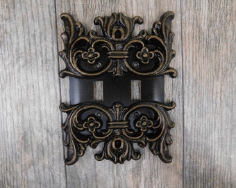 Metal Double Two Toggle Light Switch Wall Plate Cover, PICK YOUR COLOR, Two gang switchplate, Tuscan Wall decor | FleurDeLisJunkie