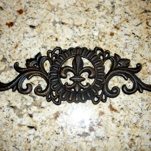 Cabinet Hardware | PICK YOUR COLOR | Metal Fleur de Lis Topper | FleurDeLisJunkie | Wall Plaque | Pediment | Old World | Tuscan | Medieval |