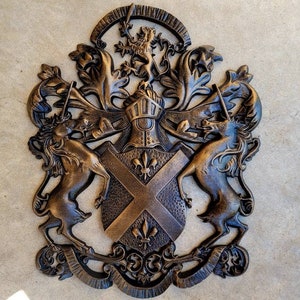 Large Shield Medieval Wall Decor | PICK YOUR COLOR | Metal Art | Unicorn | Lion | Fleur de Lis | Coat of Arms | Knight | Queen King Royalty