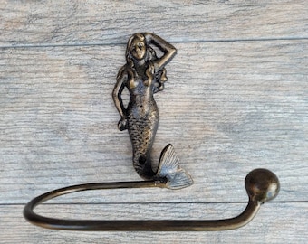 Mermaid Toilet Paper Holder, TP Holder, Toilet Tissue Holder, Nature, Wall Hook, Beach Cottage, Lake house bathroom decor, Bath fixture