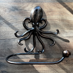 Porta carta igienica a forma di polpo, porta carta igienica, porta carta igienica, natura, gancio a muro, cottage sulla spiaggia, arredamento per il bagno in stile casa sul lago, sanitari da bagno