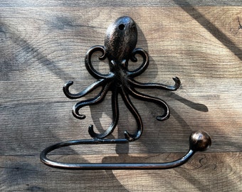 Octopus Toilet Paper Holder, TP Holder, Toilet Tissue Holder, Nature, Wall Hook, Beach Cottage, Lake house bathroom decor, Bath fixture