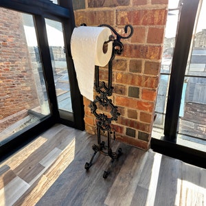 Toilet Paper Holder Stand for Bathroom | Iron TP Holder | Original Design | Tuscan Farmhouse Traditional Transitional Decor