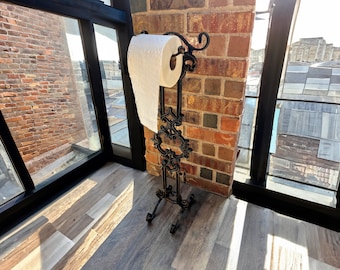 Toilet Paper Holder Stand for Bathroom | Iron TP Holder | Original Design | Tuscan Farmhouse Traditional Transitional Decor