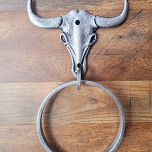 Longhorn Bathroom Towel Ring PICK your COLOR and SIZE Cast Iron Towel Ring Towel Hanger Ranch Cabin Bath Western decor image 7