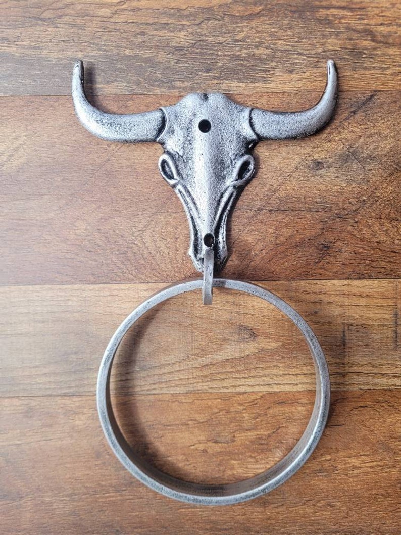 Longhorn Bathroom Towel Ring PICK your COLOR and SIZE Cast Iron Towel Ring Towel Hanger Ranch Cabin Bath Western decor image 7