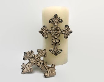 SET of 2 Cross Candle Accent Pins | PICK Your COLOR | Pillar Candle Decor | Crosses for Candles | Christian Gifts | Baptism, Wedding | Fleur