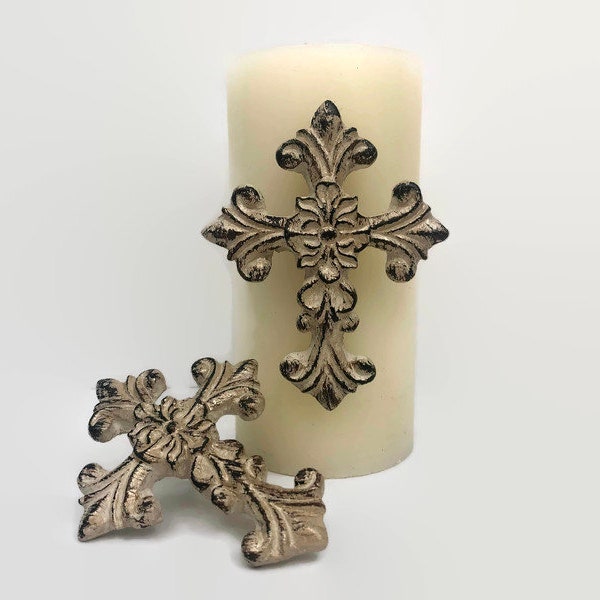 SET of 2 Cross Candle Accent Pins | PICK Your COLOR | Pillar Candle Decor | Crosses for Candles | Christian Gifts | Baptism, Wedding | Fleur