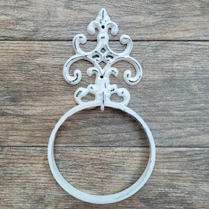 Iron Towel Ring | PICK YOUR COLOR | Fleur De Lis Hand Towel Holder | Metal Towel Hook | Towel Hanger | Bathroom hardware | fixture | shabby