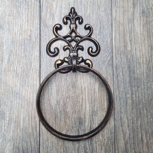 Iron Towel Ring | Fleur De Lis Hand Towel Holder | Metal Towel Hook | Towel Hanger | Bathroom hardware | fixture | Fleurdelisjunkie