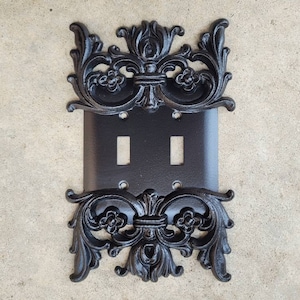 Metal Double Toggle Light Switch Wall Plate Cover, Two gang switch plate, Tuscan Wall decor | PICK YOUR COLOR | FleurDeLisJunkie