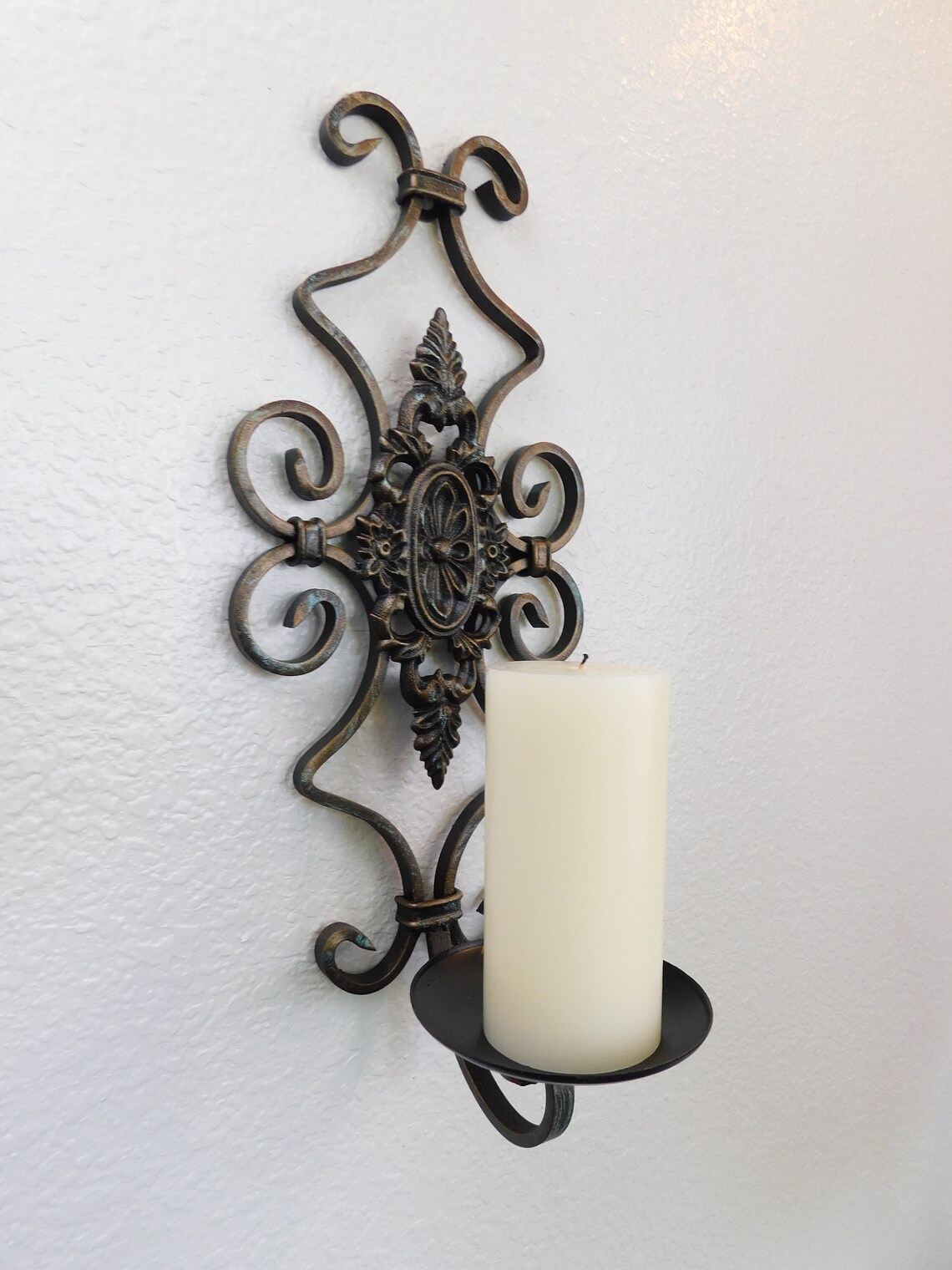 Wall Sconce Medieval Decor Pillar Candle Holder Wrought Etsy