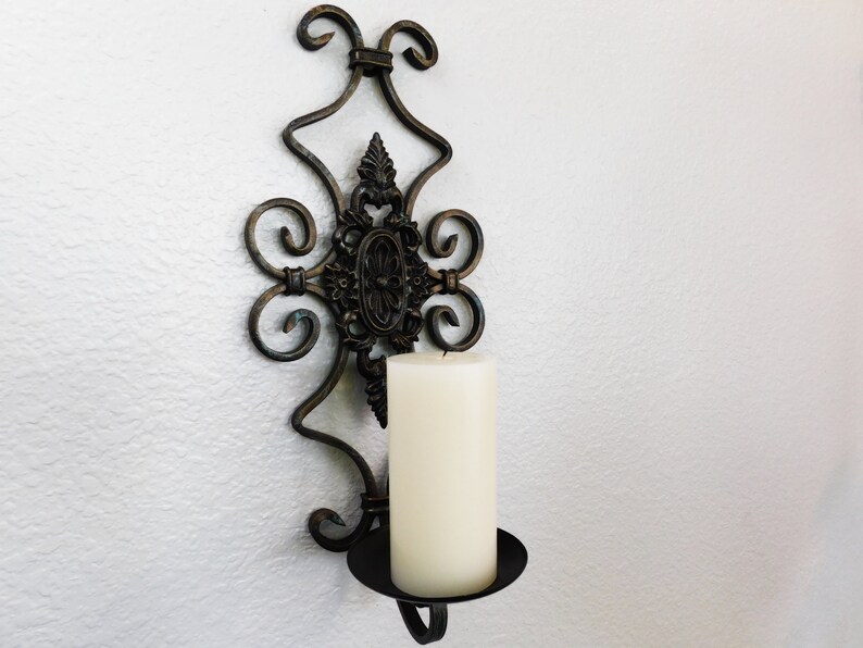 Wall Sconce Medieval Decor Pillar Candle Holder Wrought Etsy