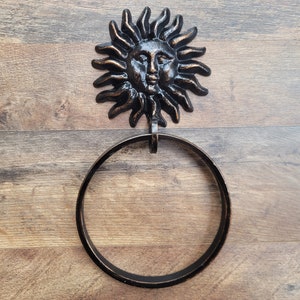 Sun Towel Ring | Hand Towel Ring | Cast Iron Towel Ring | Celestial Towel Hanger | Bathroom Fixture | Beach bath, moon, stars Hardware