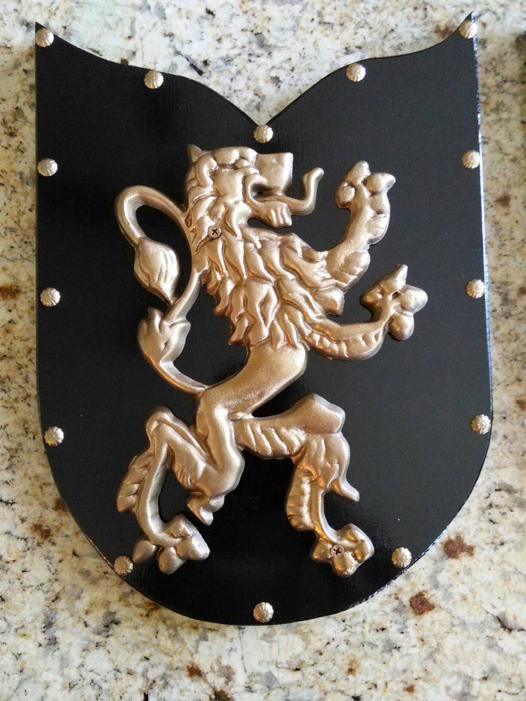 Wood Shield Medieval Wall Decor With Lion FREE USA SHIPPING Fleur De