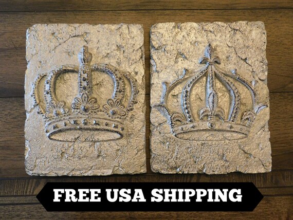 Set Of 2 Crown Plaques Wall Crown Wall Decor Old World Etsy