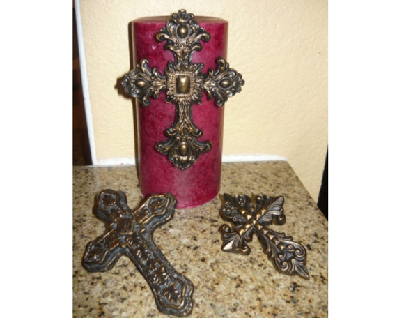 Cross Candle Pin Crosses for Candles Old World Fleur de Lis Cross Tuscan 