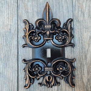Metal Single Toggle Fleur de Lis Light Switch Plate Cover - PICK YOUR COLOR - Custom One Gang tuscan oil rubbed bronze, original design