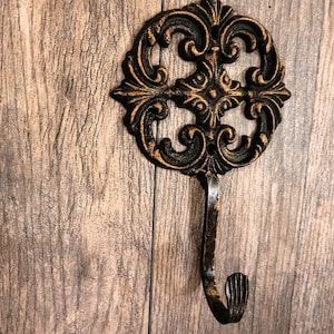 Iron Medallion Wall Hook - PICK YOUR COLOR - Coat Hook, Hat Rack, Jewelry Hook, Old World, Tuscan, Fleur de Lis, Organization Iron wall