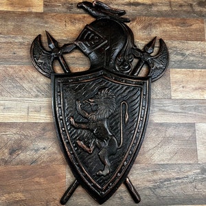 Lion Shield Knight Shield Eagle Shield Medieval Wall Decor | PICK YOUR COLOR | Metal Art Fleur de Lis Coat of Arms  FleurDeLisJunkie Royal