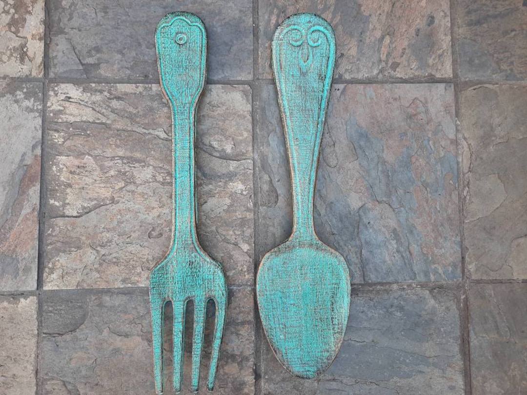 Rustic Fork and Spoon Wall Decor for the Kitchen PICK YOUR COLOR Large