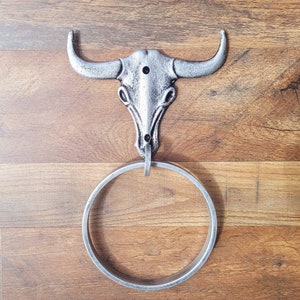 Longhorn Bathroom Towel Ring PICK your COLOR and SIZE Cast Iron Towel Ring Towel Hanger Ranch Cabin Bath Western decor image 8