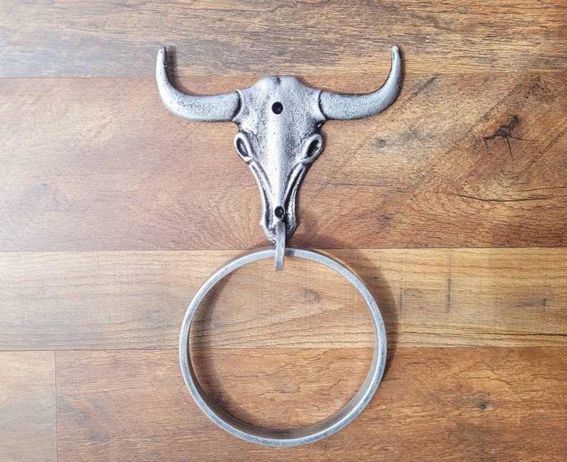 Longhorn Bathroom Towel Ring PICK your COLOR and SIZE Cast Iron Towel Ring Towel Hanger Ranch Cabin Bath Western decor image 8