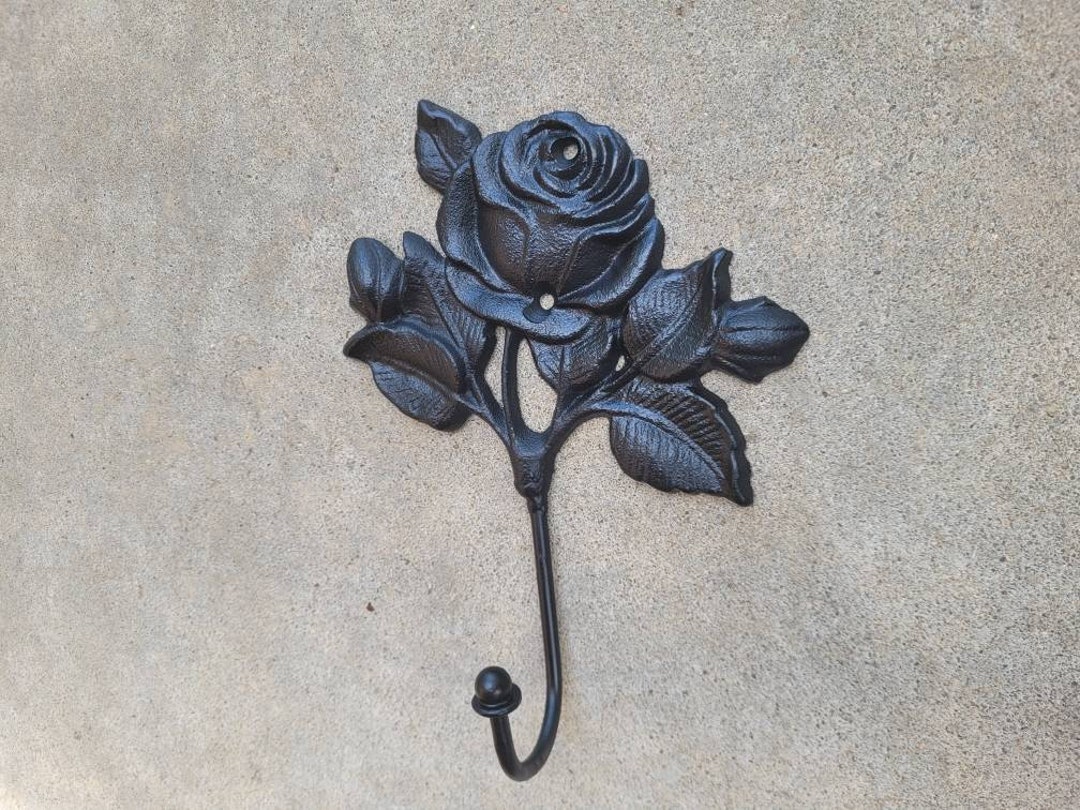 Rose Hook, Towel Hanger, Cottage Bathroom, Metal Rose Hook, Robe Hook