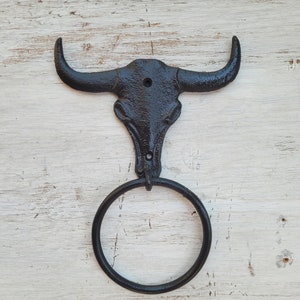 Longhorn Bathroom Towel Ring | Pick Your Color and Size | Cast Iron Towel Ring | Towel Hanger | Ranch Cabin Bath | Western decor |