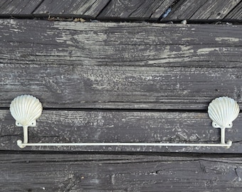 Metal Seashell Towel Bar for Bathroom, PICK YOUR COLOR. Iron Towel Holder for Bath | lake beach home decor, Towel Rod