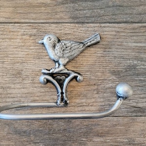 Porta carta igienica a forma di uccello, porta carta igienica, porta carta igienica, gancio da parete naturale, arredamento per la casa in argento, accessorio per il bagno / FleurDeLisJunkie