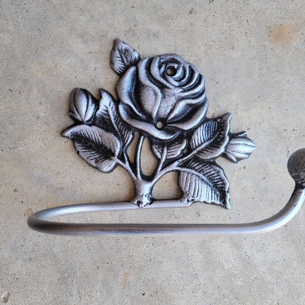 Toilet Paper Holder Rose, Tissue Holder, TP Hanger, Cottage Bathroom, Toilet Paper Hanger Rose TP Holder, Iron Metal Bath Hardware