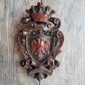 Eagle Shield Wall Plaque Decor | PICK YOUR COLOR | Old World | Crown | Fleur de Lis | Coat of Arms | Eagle Shield, Red  FleurDeLisJunkie