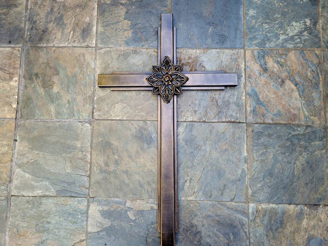Large Iron Wall Cross. Handmade and Hand Painted. 36 Inches Tall