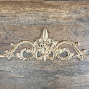 Fleur De Lis Topper Metal - PICK YOUR COLOR -  15.5"Wall Plaque Valance, Old World, Tuscan Metal Art, Cabinet Hardware, Kitchen, Bathroom